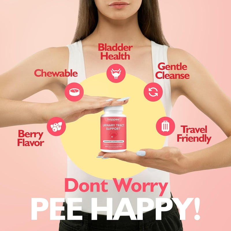 Happee Urinary Tract Health Supplement for Women  Men  FastActing UTI Relief and Prevention 500mg DMannose  Antioxidants Supports Kidney and Bladder Health Berry Flavor 60 Chewables - Image 5