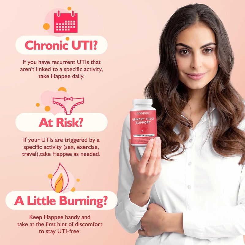 Happee Urinary Tract Health Supplement for Women  Men  FastActing UTI Relief and Prevention 500mg DMannose  Antioxidants Supports Kidney and Bladder Health Berry Flavor 60 Chewables - Image 2