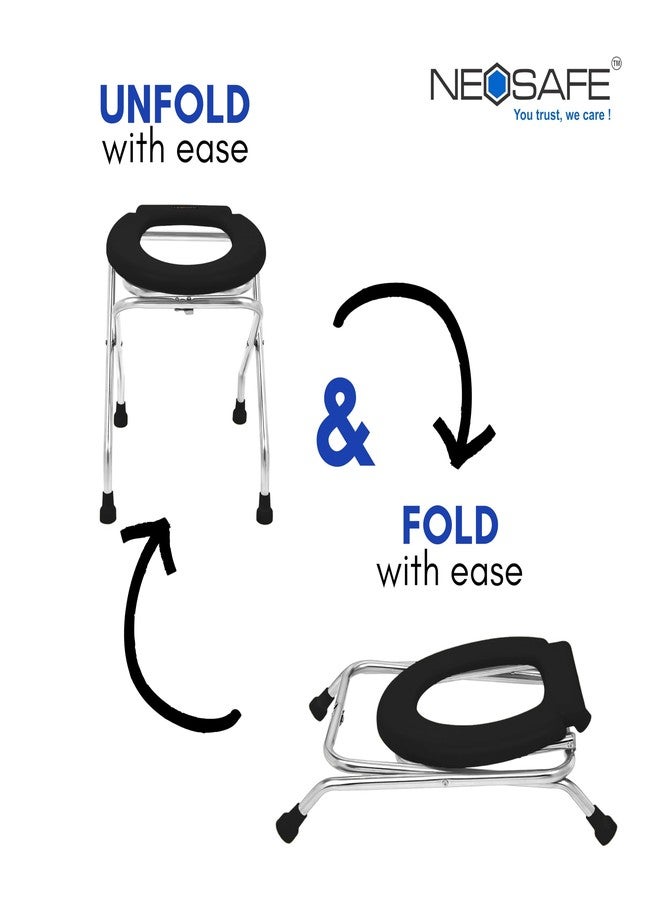 NEOSAFE Stainless Steel Premium Folding Shower Bathing Room Commode Stool Indian Toilet Seat for Elderly Disabled Man and Pregant Women Support Safe Chairs (Black) - Image 4