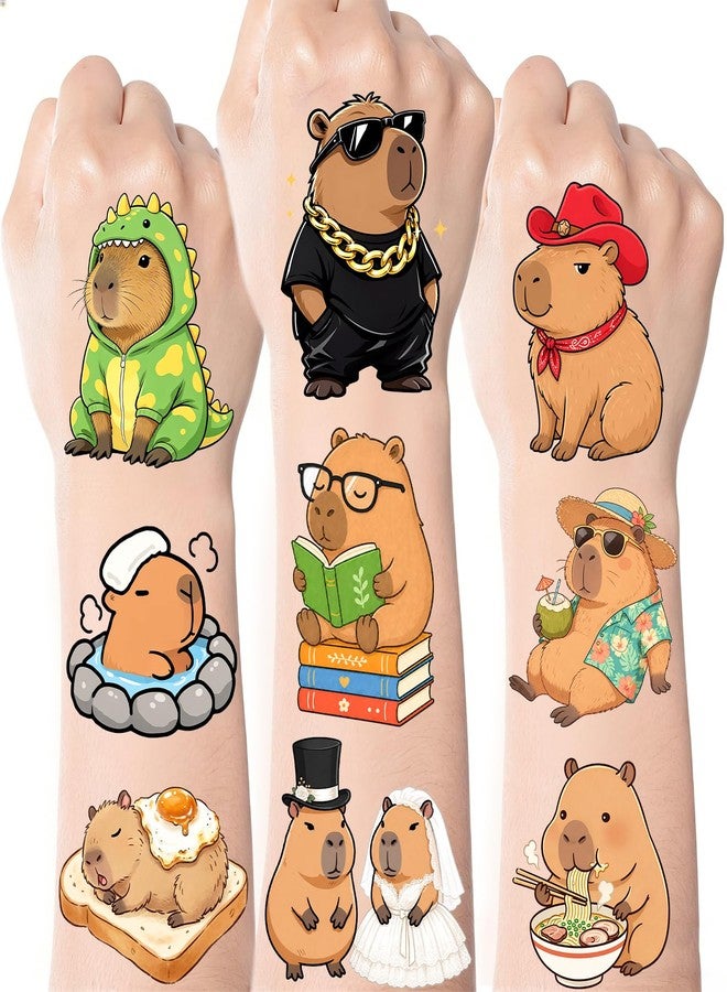 Ozepao 100 Pcs Capybara Temporary Tattoos for Kids, 2" x 2" Individually Wrapped Tattoos, Capybara Birthday Decorations, Party Favors Supplies - Image 1