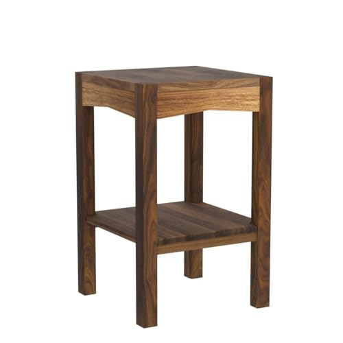 Streem Solid Sheesham Wood Lamp Side Table with Lower Shelf (Style-02) Brown - Image 4