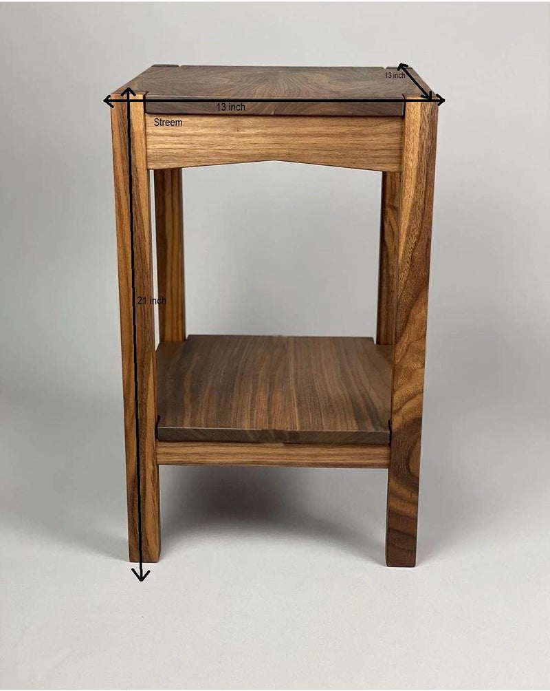 Streem Solid Sheesham Wood Lamp Side Table with Lower Shelf (Style-02) Brown - Image 5