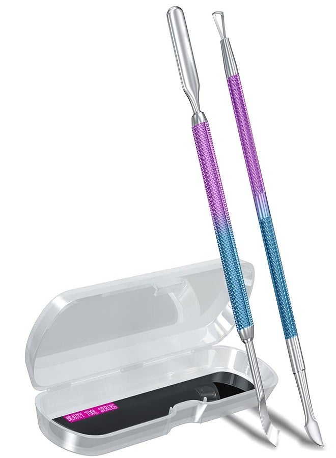 GA&EN 2PCS Metal Cuticle Pusher and Scraper (Blue Purple Mermaid), Nail Trimmer Cutter Stainless Steel Gel Scraper Tool, Nail Polish Remover Peeler Salon Manicure Pedicure Cleaner for Fingernail and Toenail - Image 1