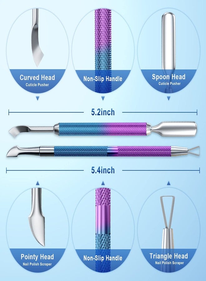 GA&EN 2PCS Metal Cuticle Pusher and Scraper (Blue Purple Mermaid), Nail Trimmer Cutter Stainless Steel Gel Scraper Tool, Nail Polish Remover Peeler Salon Manicure Pedicure Cleaner for Fingernail and Toenail - Image 2