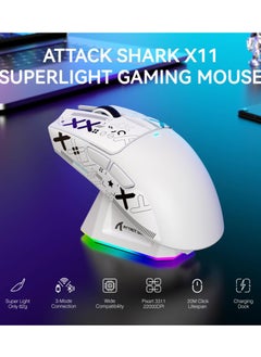 Attack Shark X11 Tri-mode Bluetooth Wireless Gaming Mouse with with Magnetic Charging Dock, Lightweight Anti Slip Mouse, PixArt PAW3311 Sensor, 22K DPI, BT/2.4Ghz/Wired, for PC/MAC  - Image 3