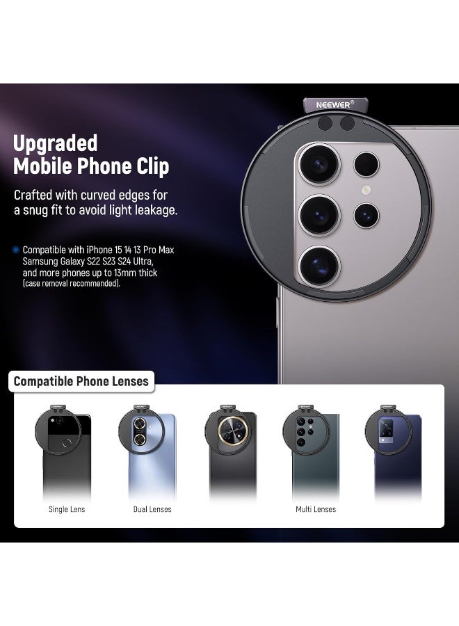 NEEWER iphone nd filter 67mm Clip On Variable ND2-ND32 Phone Lens Filter Kit, Phone Clip with Magnetic Adapter Ring/Cold Shoe/Locking Knob, HD Magnetic ND Filter for iPhone 15 16 Pro Max 14 13 Galaxy S22 S23 S24 Ultra - Image 4