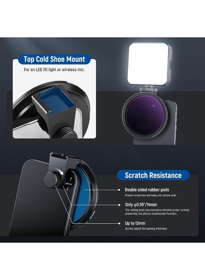 NEEWER iphone nd filter 67mm Clip On Variable ND2-ND32 Phone Lens Filter Kit, Phone Clip with Magnetic Adapter Ring/Cold Shoe/Locking Knob, HD Magnetic ND Filter for iPhone 15 16 Pro Max 14 13 Galaxy S22 S23 S24 Ultra - Image 5