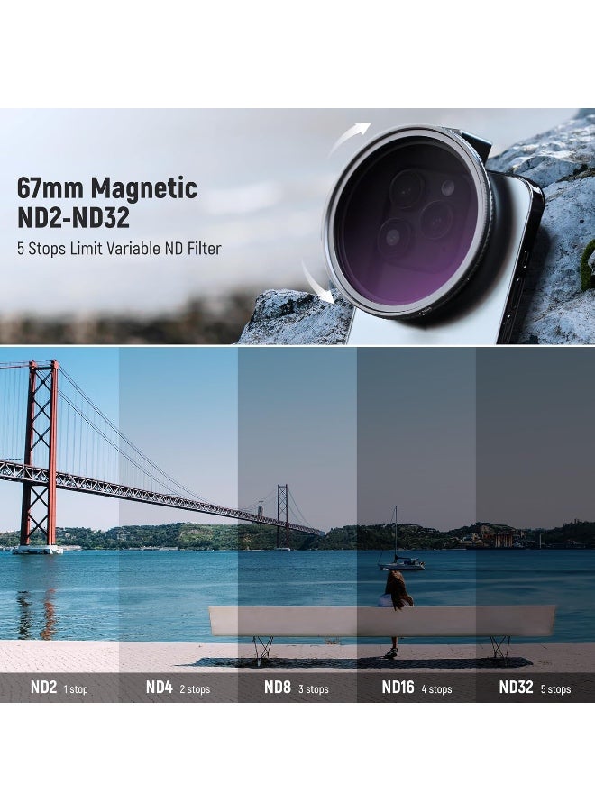 NEEWER iphone nd filter 67mm Clip On Variable ND2-ND32 Phone Lens Filter Kit, Phone Clip with Magnetic Adapter Ring/Cold Shoe/Locking Knob, HD Magnetic ND Filter for iPhone 15 16 Pro Max 14 13 Galaxy S22 S23 S24 Ultra - Image 3