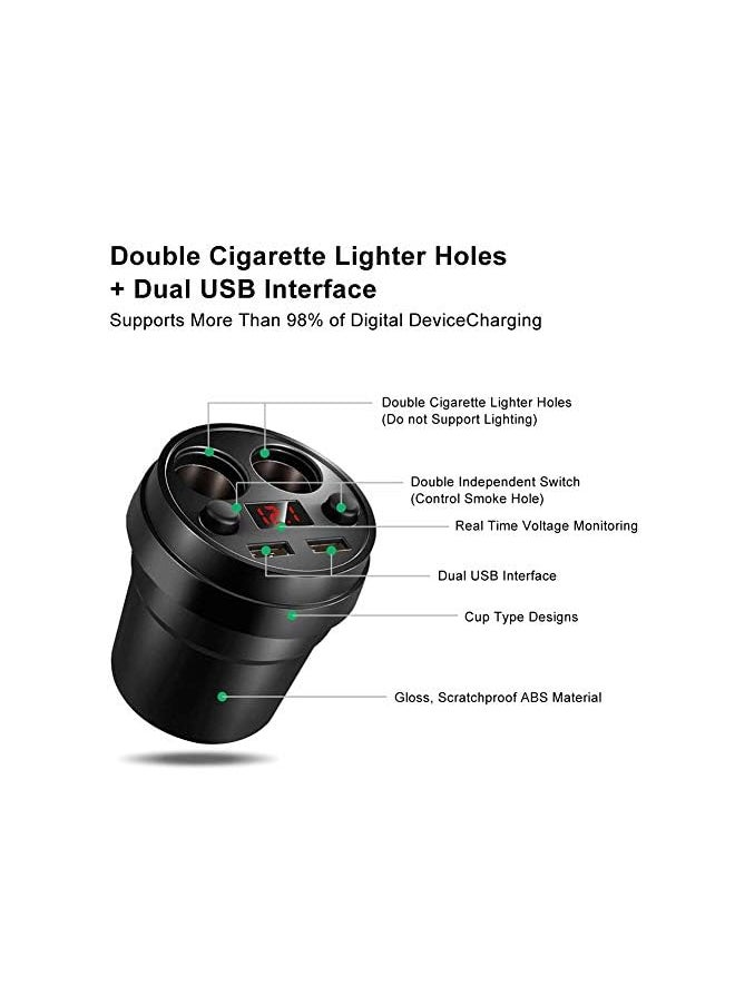 PROMASS - Sockets Car Cigarette Lighter Splitter, 12V/24V 120W Car Power Adapter Inverter, 3.1A Dual USB Port Car Charger Quick Charging, Compatible with Phone Androids GPS Dash Cam - Image 1