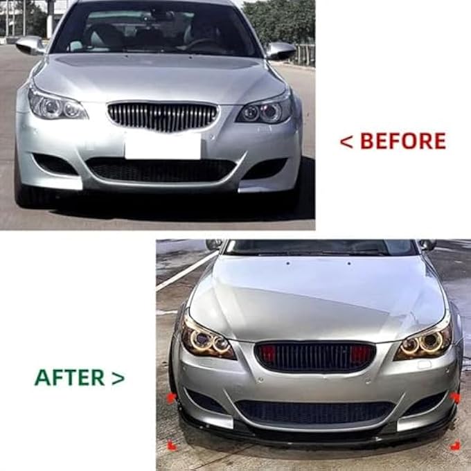 Jiawu Front Bumper Lip Spoiler, 3 PCS Front Bumper Lip Splitter Body Kit Compatible with E60 E61 M5 2005 2010, Splitter Under Chin Body Kit Lower Spoiler (Carbon Fiber) - Image 3
