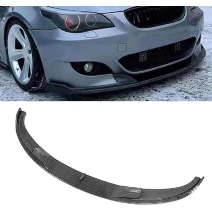 Jiawu Front Bumper Lip Spoiler, 3 PCS Front Bumper Lip Splitter Body Kit Compatible with E60 E61 M5 2005 2010, Splitter Under Chin Body Kit Lower Spoiler (Carbon Fiber) - Image 2