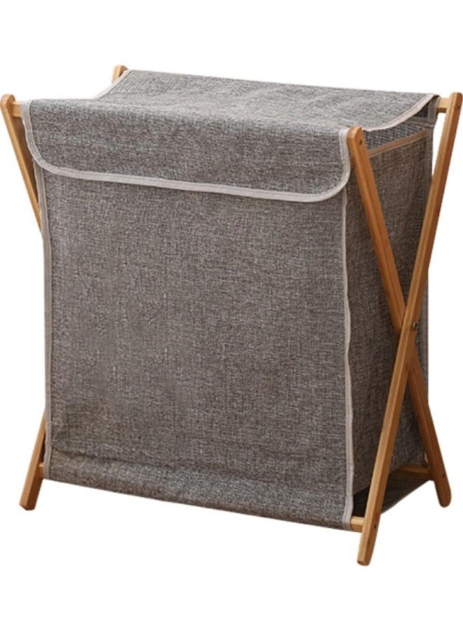 Bamboo Laundry Hamper Sorter Cart, Portable and Collapsible Folding Clothes Laundry Basket Storage with Removable Liner Bag,Grey - Image 1