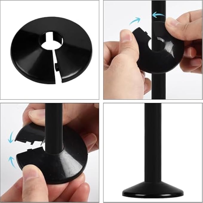 PACK OF 4 BLACK 15MM RADIATOR PIPE HOLE COVERS - DURABLE, EASY-TO-INSTALL, SLEEK FINISH, FIT FOR RADIATOR PIPES - Image 3