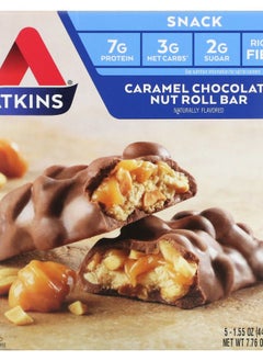 Atkins Snack Caramel Chocolate Nut Roll Bar 5 Bars 1.55 oz (44 g) Each 