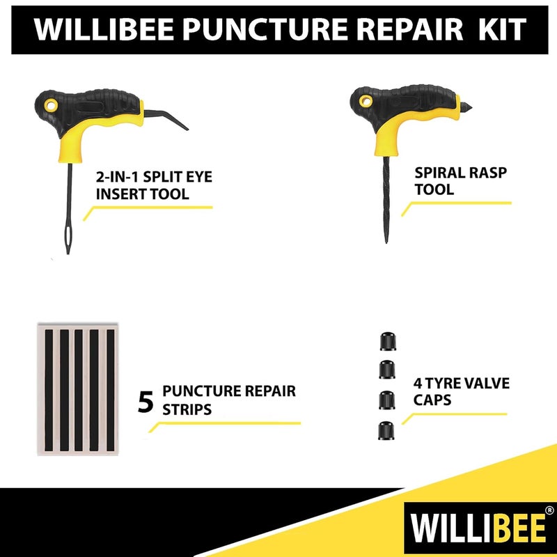 WILLIBEE Tubeless Tyre Puncture Repair Kit for Car, Bike, Scooter & SUV | Universal Emergency Tyre Fix Tool Set, Flat Tire Puncher Repair Kit. (4) - Image 2