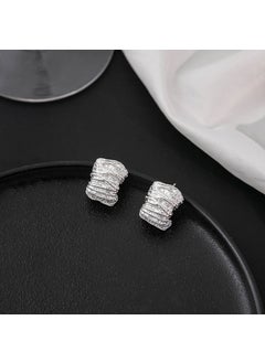 Generic Silver Needle Metal Texture Matte Line Ring Earrings Womens Simple Luxury Cold Style C-Shape High-End Feelings Ear Jewelry E827-5/Silver 