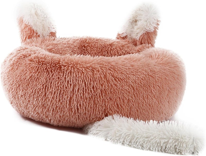 Dog Bed Furry Nest for Small Puppy Kitten Non-Slip Dog Basket Pet Bed with Rabbit Ears Tail Multicolored Winter Dog Bed - Image 1