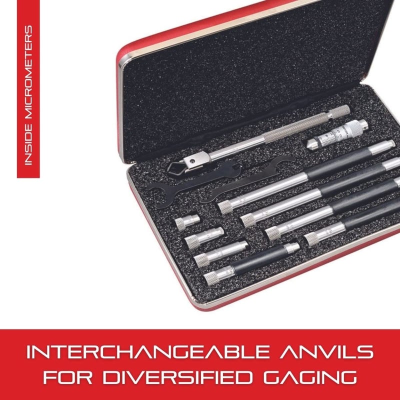 Starrett Tubular Inside Micrometer Set with Case Lock Nut QuickReading Figures Hardened Interchangeable and Ground Anvils  440 Range 001 Graduations  823EZ - Image 3
