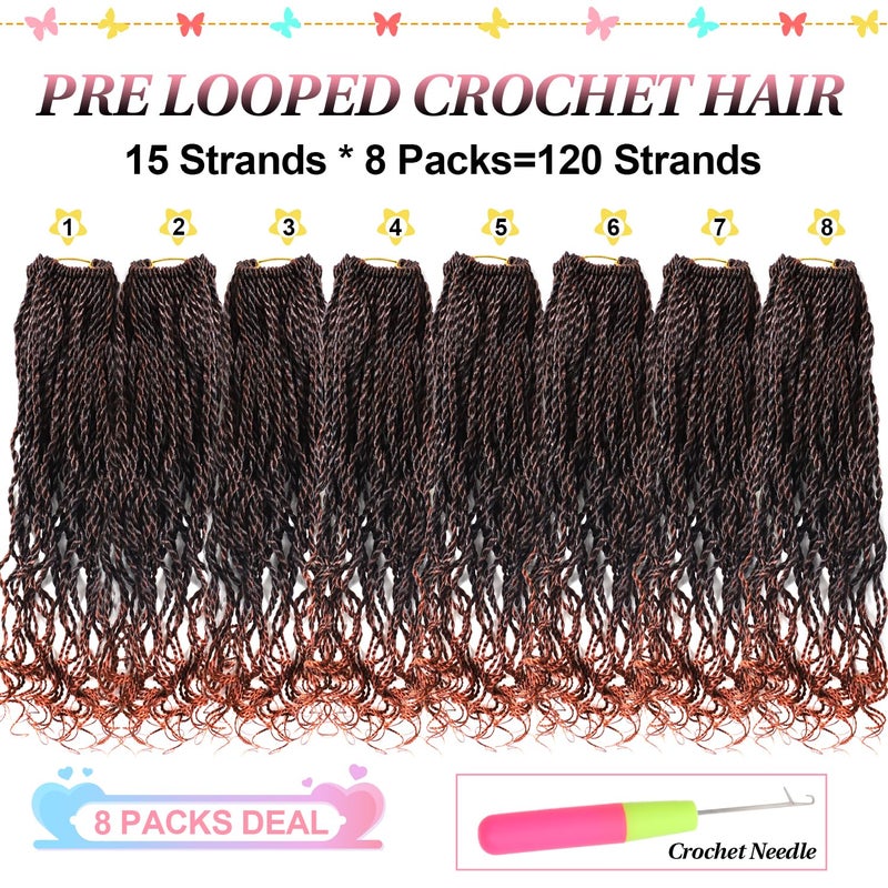 VIOLET Wavy Senegalese Twist Crochet Hair Ginger 12 Inch Pre Looped Short Crochet Hair with Curly Ends 8 Packs Curly Crochet Hair for Black Women Synthetic Crochet Braids 120 Strands Kinky Twist Hair(T350) - Image 5