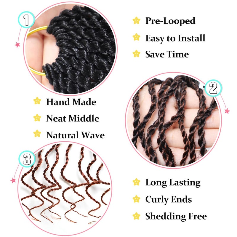 VIOLET Wavy Senegalese Twist Crochet Hair Ginger 12 Inch Pre Looped Short Crochet Hair with Curly Ends 8 Packs Curly Crochet Hair for Black Women Synthetic Crochet Braids 120 Strands Kinky Twist Hair(T350) - Image 3