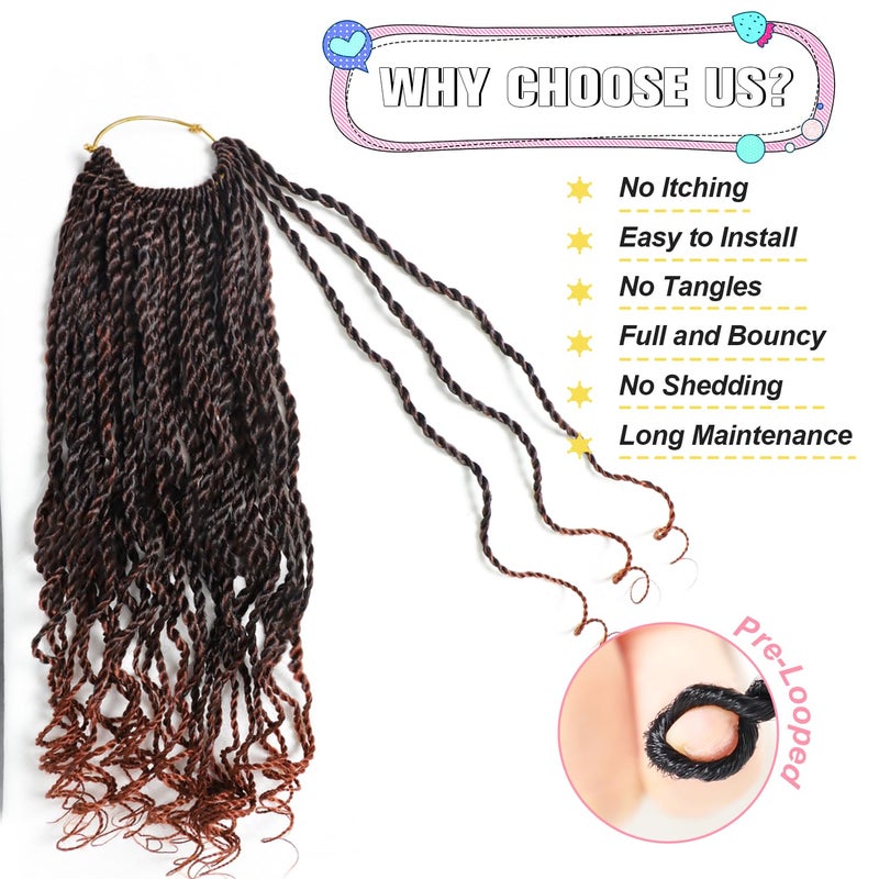 VIOLET Wavy Senegalese Twist Crochet Hair Ginger 12 Inch Pre Looped Short Crochet Hair with Curly Ends 8 Packs Curly Crochet Hair for Black Women Synthetic Crochet Braids 120 Strands Kinky Twist Hair(T350) - Image 4