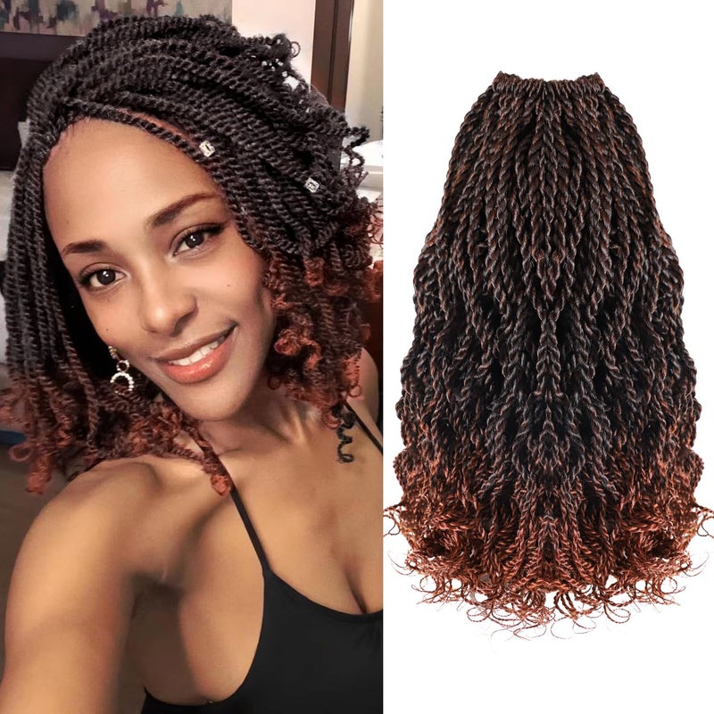 VIOLET Wavy Senegalese Twist Crochet Hair Ginger 12 Inch Pre Looped Short Crochet Hair with Curly Ends 8 Packs Curly Crochet Hair for Black Women Synthetic Crochet Braids 120 Strands Kinky Twist Hair(T350) - Image 1