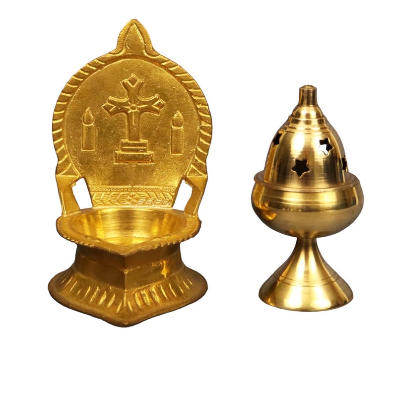 Spillbox Traditional Handcrafted Brass Jesus Madha Vilakku Christian DiyaChristian Religious Rituals and PrayerCross Diya and Akhand Diya
