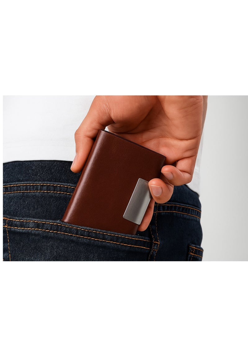 zoba Magnetic Leather Card with Metal Protection - Light and Luxurious - Dark Brown  - Image 3