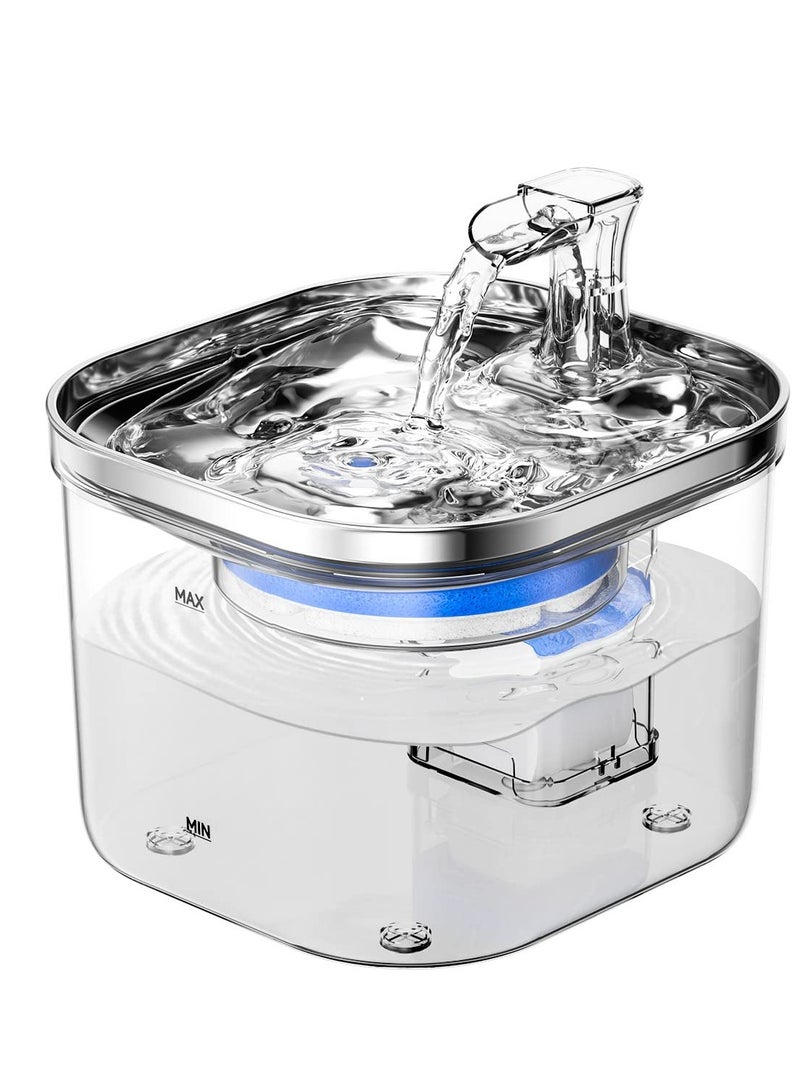 KASTWAVE Cat Water Fountain, 68oz/2L 304 Stainless Steel Pet Fountain Water Bowl, Quiet Electric Automatic Pet Water Dispenser with 3 Filters, Pet Drinking Fountains for Cats, Small Dog, Multiple Pets(Clear)  - Image 1