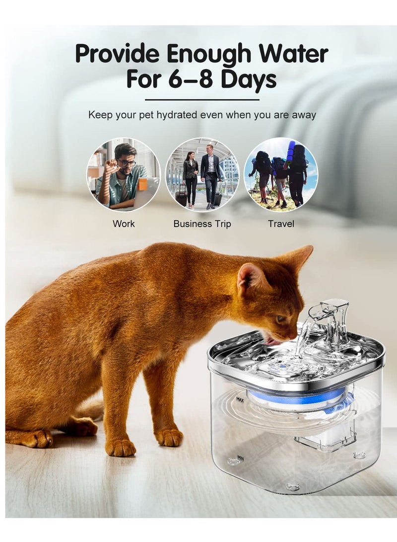 KASTWAVE Cat Water Fountain, 68oz/2L 304 Stainless Steel Pet Fountain Water Bowl, Quiet Electric Automatic Pet Water Dispenser with 3 Filters, Pet Drinking Fountains for Cats, Small Dog, Multiple Pets(Clear)  - Image 3