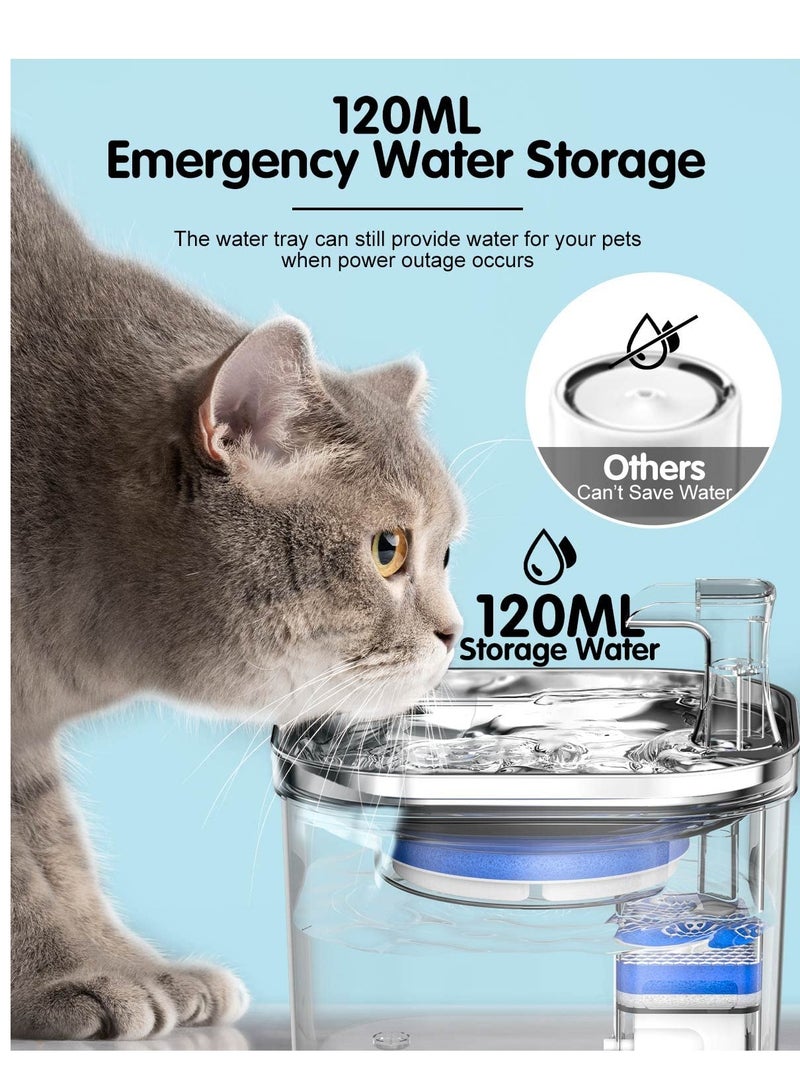 KASTWAVE Cat Water Fountain, 68oz/2L 304 Stainless Steel Pet Fountain Water Bowl, Quiet Electric Automatic Pet Water Dispenser with 3 Filters, Pet Drinking Fountains for Cats, Small Dog, Multiple Pets(Clear)  - Image 4