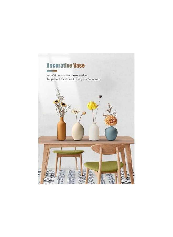 The Bros 4 قطع مزهريات سيراميك صغيرة لزهور حديثة وديكور منزل بوهيمي ريفي، مزهرية زخرفية لنجيل البامبا والزهور المجففة، فكرة للرف والطاولة ورف الكتب (أبيض + ألوان متعددة) - Image 4
