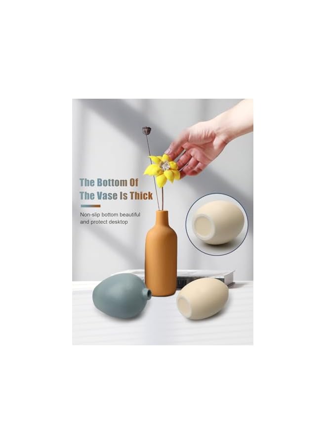 The Bros 4 قطع مزهريات سيراميك صغيرة لزهور حديثة وديكور منزل بوهيمي ريفي، مزهرية زخرفية لنجيل البامبا والزهور المجففة، فكرة للرف والطاولة ورف الكتب (أبيض + ألوان متعددة) - Image 5