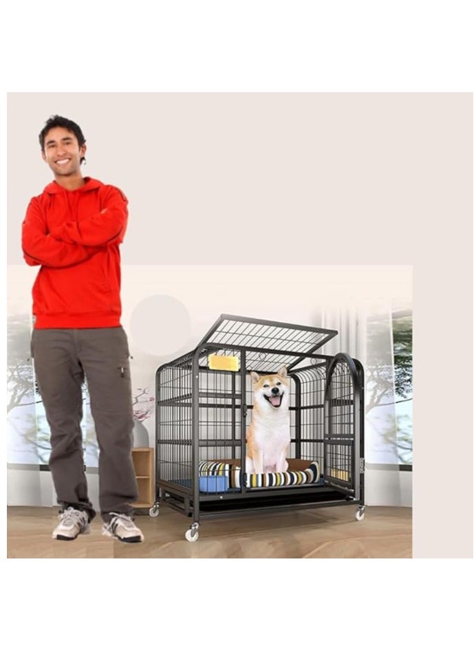 TRADE BAY Foldable Dog Cage with Removable Tray & Lockable Wheels, 37inch (Size 95x65x85cm)  - Image 1
