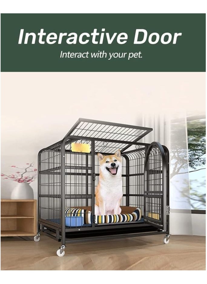 TRADE BAY Foldable Dog Cage with Removable Tray & Lockable Wheels, 37inch (Size 95x65x85cm)  - Image 3