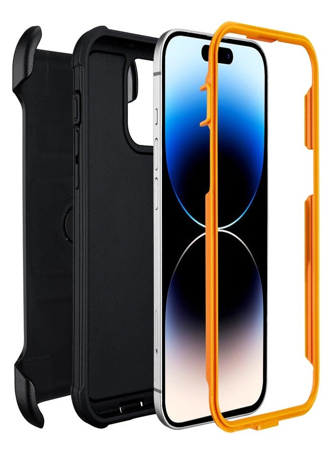 Saiboro Defender for iPhone 14 Pro Max Case with Clip Holster,Heavy Duty Rugged Full-Body,2 Layers of Sturdy,Anti-Drop,Military-Grade Defender Cover for iPhone 14 Pro Max Phone Case (Black & Orange) - Image 3