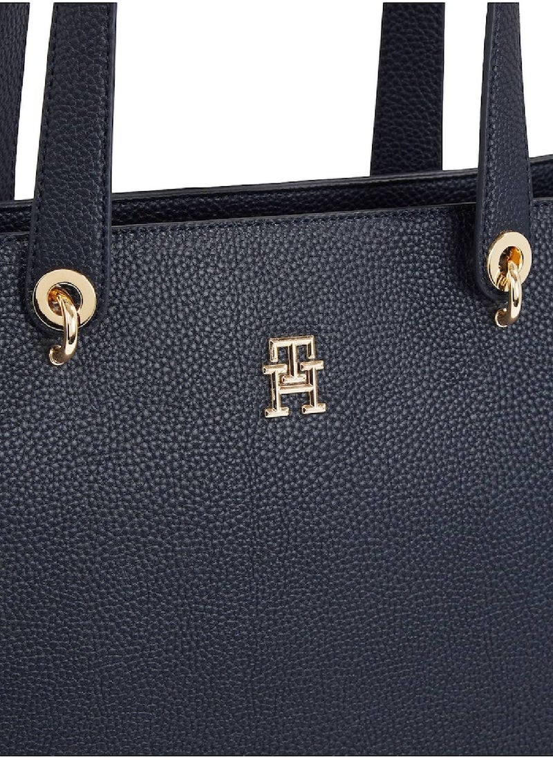 TOMMY HILFIGER - Women's Monogram Plaque Tote Handbag, Polyurethane, Black - Image 1