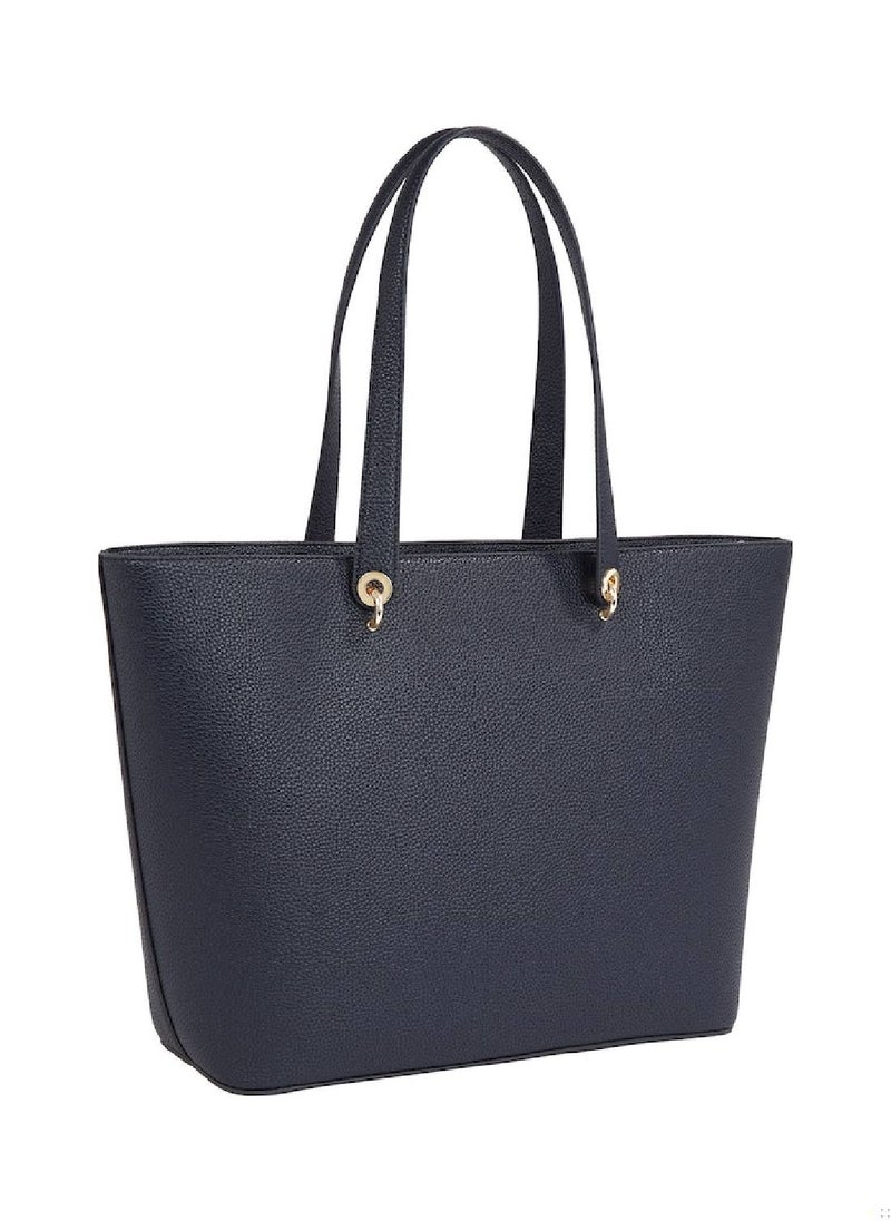 TOMMY HILFIGER - Women's Monogram Plaque Tote Handbag, Polyurethane, Black - Image 1