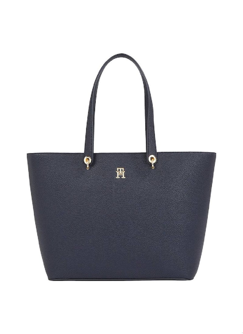 TOMMY HILFIGER - Women's Monogram Plaque Tote Handbag, Polyurethane, Black - Image 1