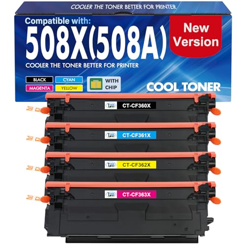 Cool Toner 508X 508A M553 Toner Cartridge Set Compatible for HP 508A 508X CF360X CF360A for HP Color LaserJet Enterprise M553 M552 MFP M577 Series M552dn M553dn M553n M553x Printer High Yield New Version 4 Pack - Image 1