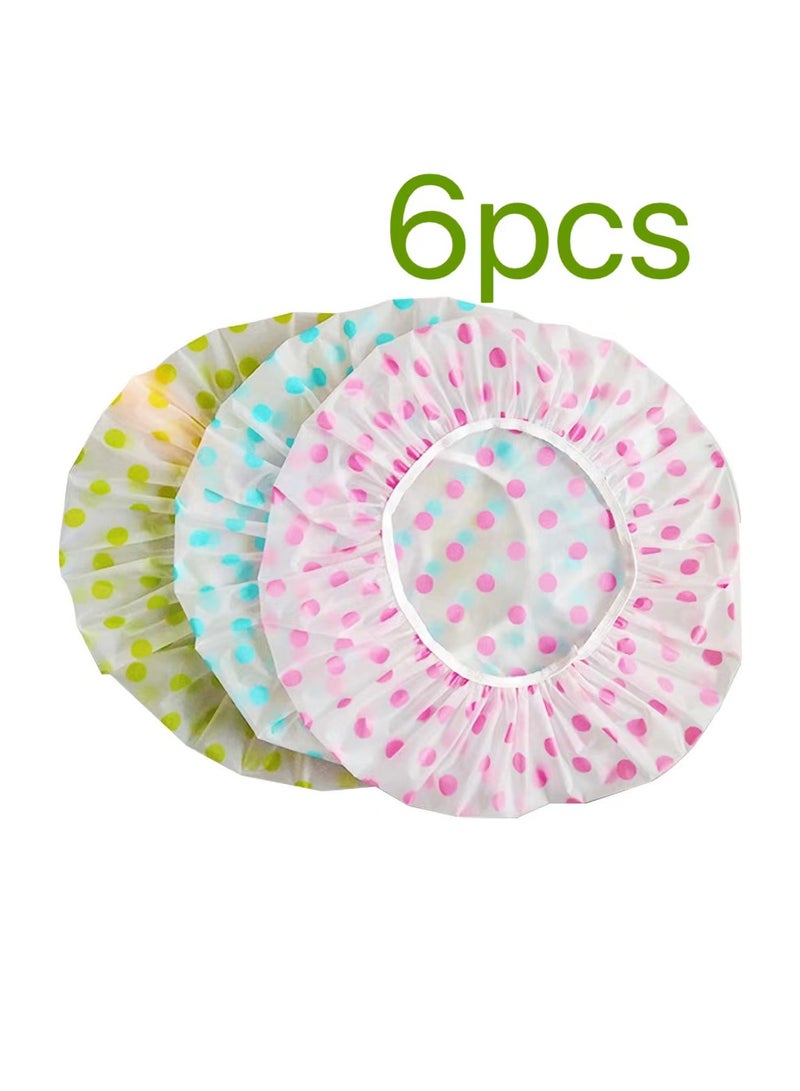6 Pcs Waterproof EVA Plastic Shower Cap,Elastic Reusable Bathing Cap,Beauty Salon Spa Lace Elastic Band Flower Printed Hat Environmental Protection Hair Bath Caps - Image 2