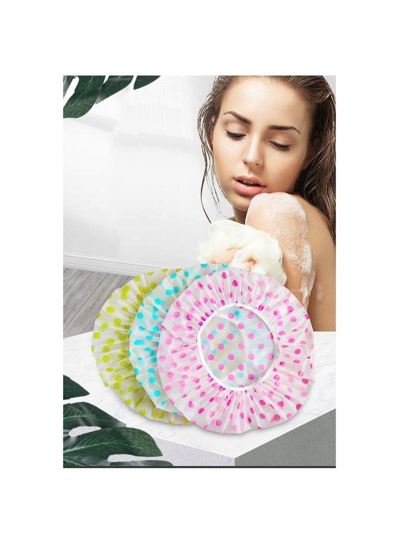6 Pcs Waterproof EVA Plastic Shower Cap,Elastic Reusable Bathing Cap,Beauty Salon Spa Lace Elastic Band Flower Printed Hat Environmental Protection Hair Bath Caps - Image 1