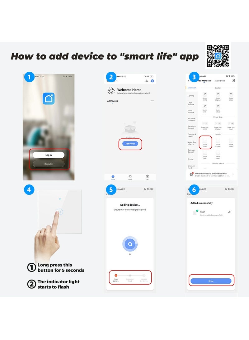 مفتاح حائط ذكي يعمل باللمس مزود بخاصية واي فاي للتحكم في التوقيت الصوتي، متوافق مع جوجل هوم وأليكسا، يعمل باللمس والتحكم عن بعد بالتطبيق، مع وظيفة التوقيت والتحكم الصوتي (مجموعة 2، أبيض)  - Image 4