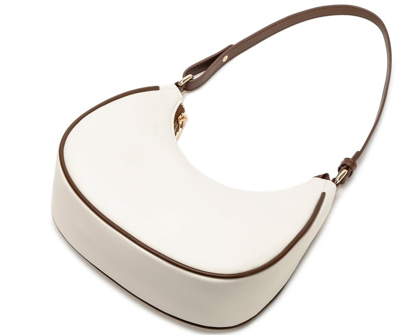 WSRYDJDL Crescent Shoulder Bags for Women Cute Hobo Tote Handbag Under the Arm Purses Mini Clutch Purse with Zipper Closure (Beige&Coffee) - Image 4