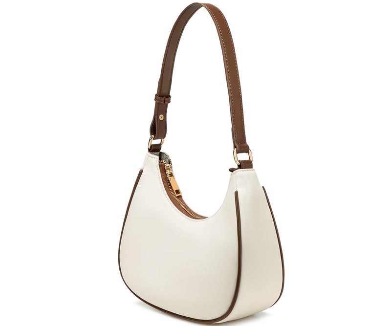 WSRYDJDL Crescent Shoulder Bags for Women Cute Hobo Tote Handbag Under the Arm Purses Mini Clutch Purse with Zipper Closure (Beige&Coffee) - Image 2