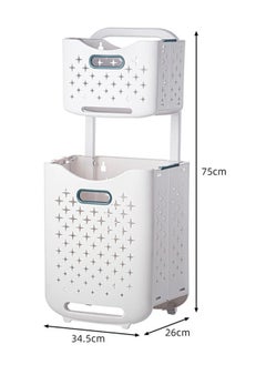 NKX 2 Layers Laundry Baskets with Wheels  - Image 2