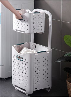 NKX 2 Layers Laundry Baskets with Wheels  - Image 5