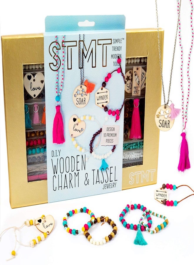 STMT DIY Wooden charm & Tassel Jewelry Art & Craft Kit by Horizon Group USA, Design & Create 10Piece of Vsco Girl Jewelry, Includes Wood Charms, Colorful Tassels, Beads, Chains & More, Multicolored - Image 1