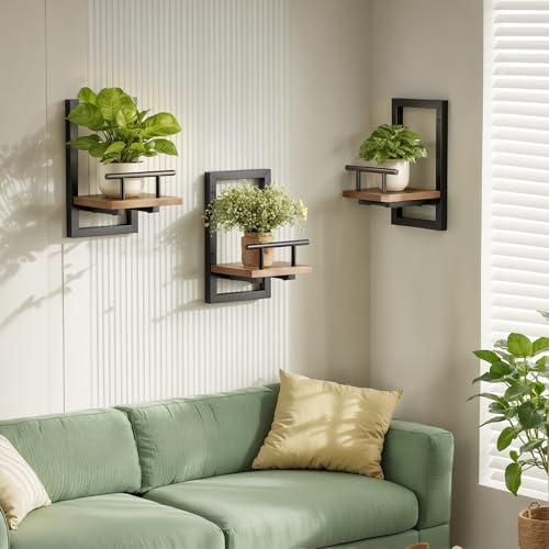 Sbosbo bosbo Floating Shelves for Wall, Plant Shelf Indoor, Wall Planters for Indoor Floating Plant Shelves for Bedroom, Living Room, Kitchen, Office, Bathroom Decor (3 Pack) - Image 3