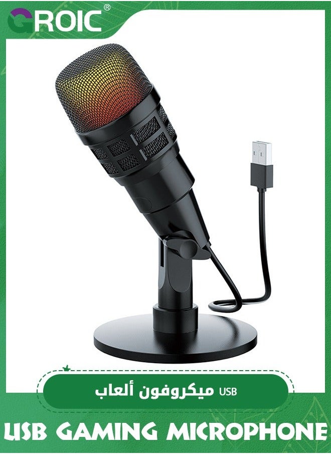 GROIC Gaming Microphone, USB Computer Microphone for PC, Mac, PS4/5, Condenser Podcast Mic Studio Recording, YouTube, Streaming, with Headphone Jack, Led Light, Mute, Gain, Noise Cancellation  - Image 1
